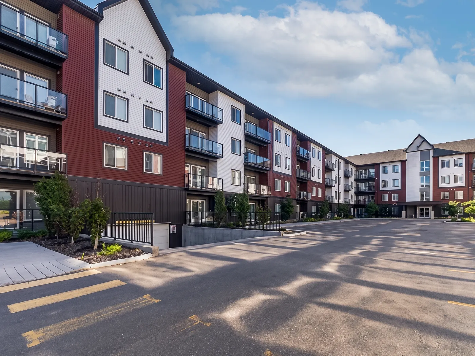 Street-level exterior view of The Barracks Apartments