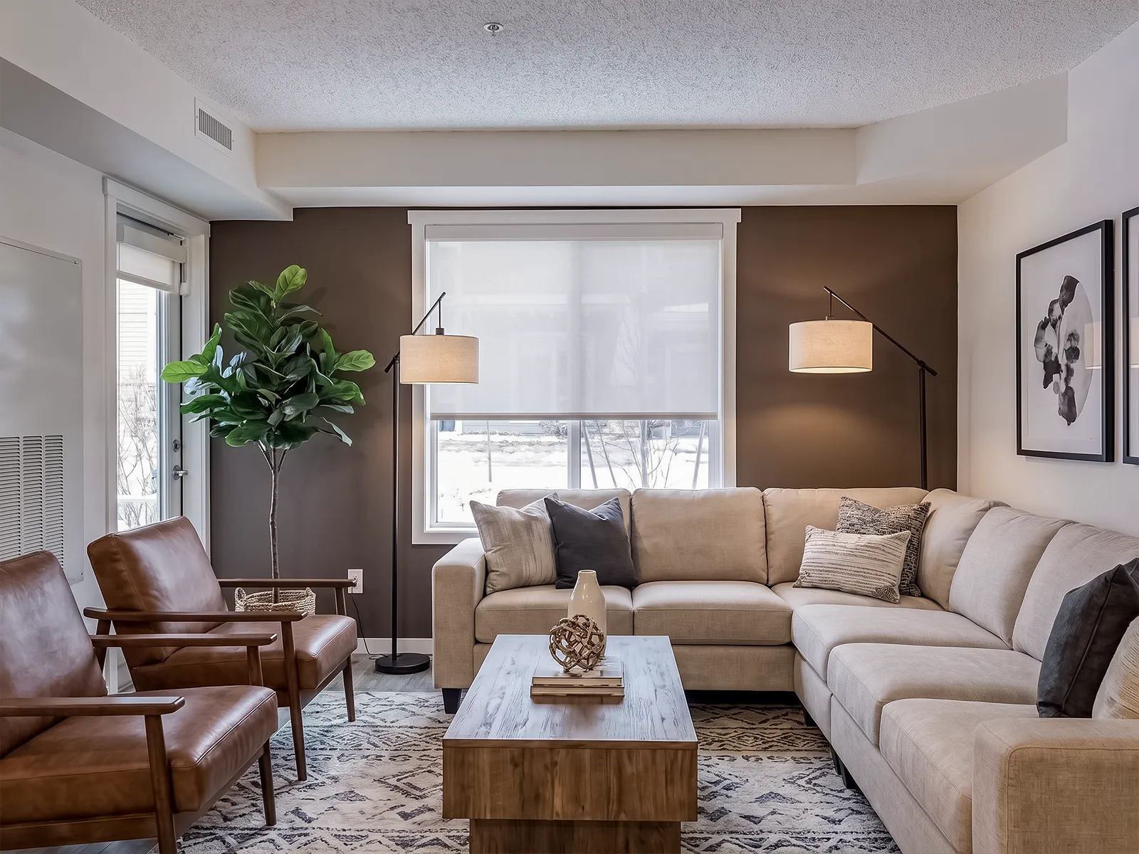 Cordless roller shades, light-filtering and blackout, built to match.
